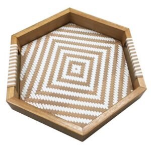 Hexagon Rattan Webbing Wooden Tray
