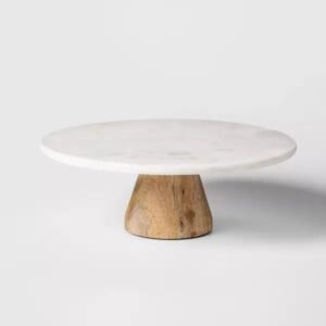 Marble Cake Stand with Wooden Base