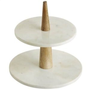 Wood and Marble Tiered Tray- Fine Decors