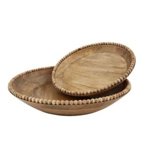 Wooden Beaded Bowl with Beaded Rim