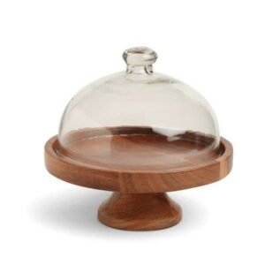Wooden Cake Stand with Glass Lid | Fine Decors