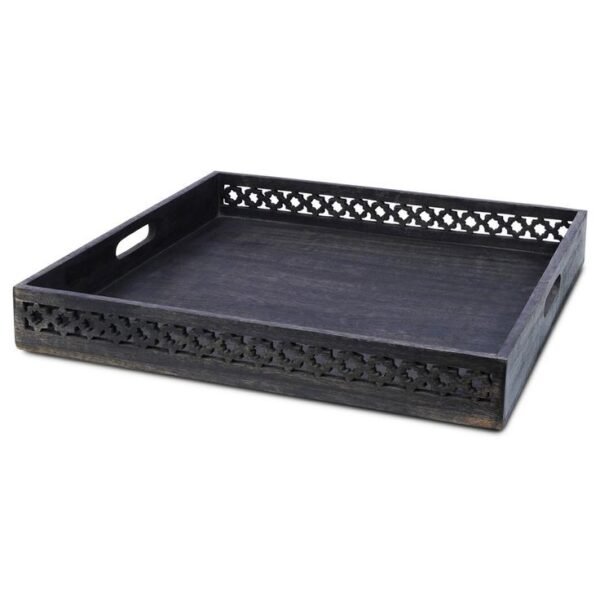 Wooden Carved Tray ? Black Finish
