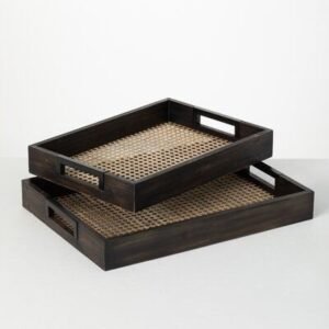 Handcrafted Wooden Rattan Serving Tray