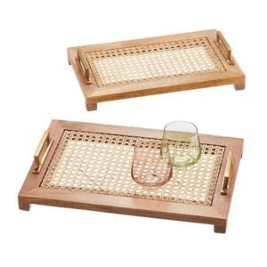 Wood and Rattan Tray with Handle