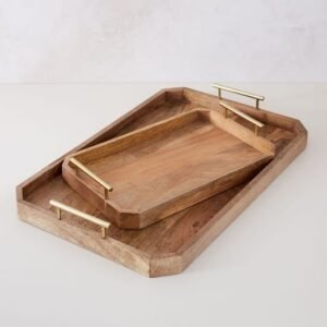 Wooden Tray with Metal Handle | Fine Decors